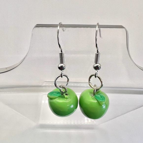 Green Apple Earrings - Teacher Earrings - School Earrings - Summer Fruit Earring - Picture 2 of 10